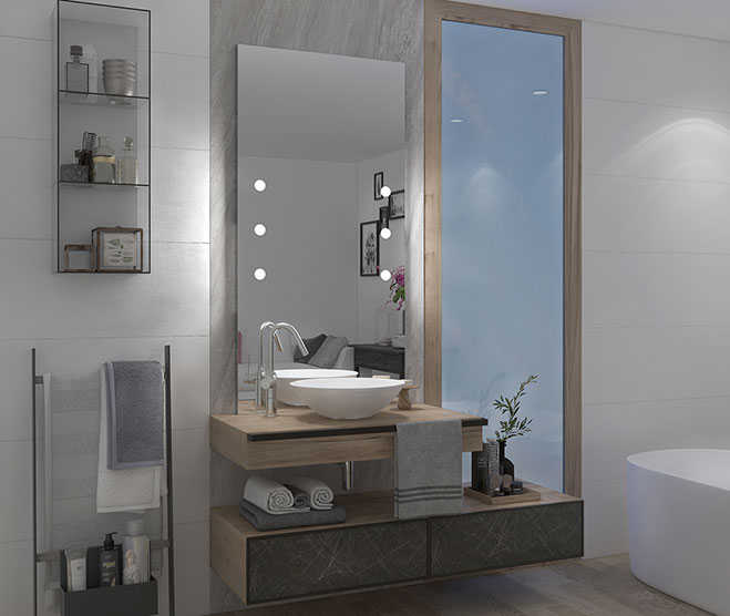 specchio bagno con luci linea MDE Unica by Cantoni