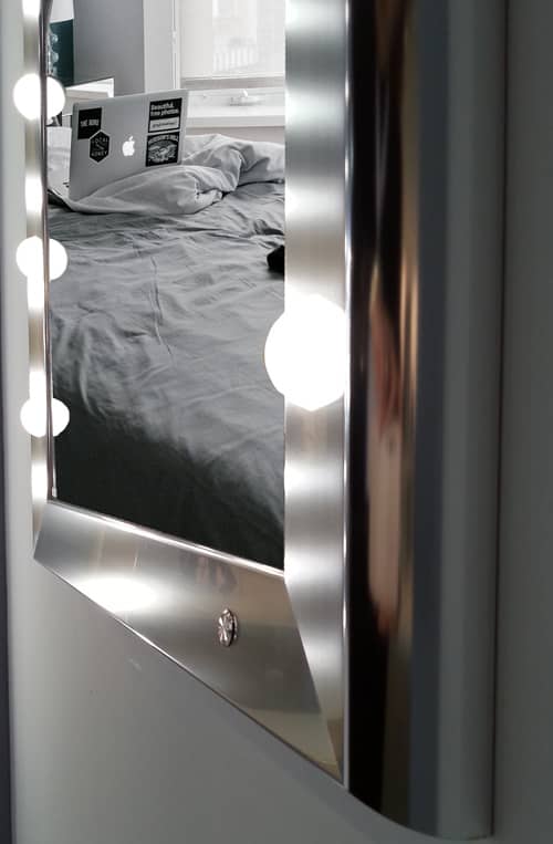 silver wall mirror, with led lights