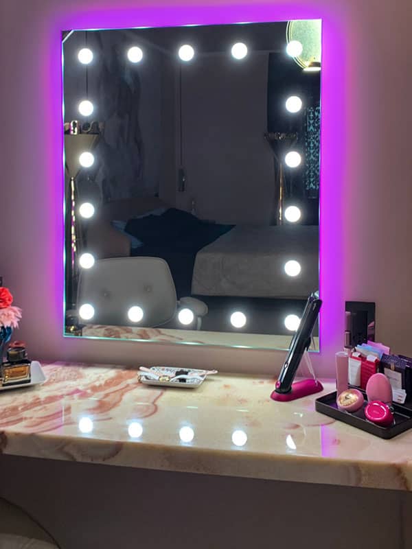 JMOMC Specchio per il Trucco Specchio Luminoso a Forma di Mezza Luna  Soggiorno Portico Specchio a Parete Camera da Letto Dormitorio Specchio del  Bagno