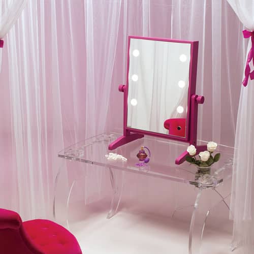 table mirror with lights, pink color