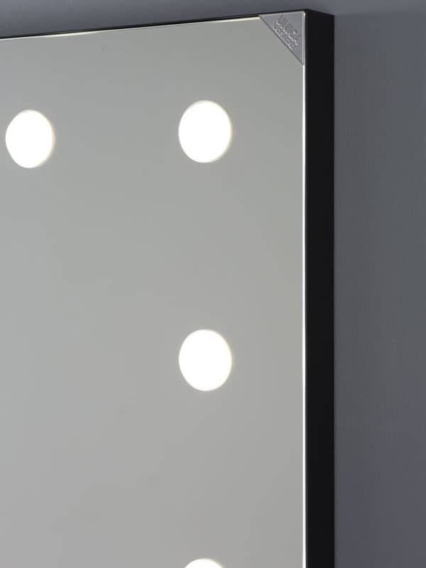 black metal framed mirror with lights - detail