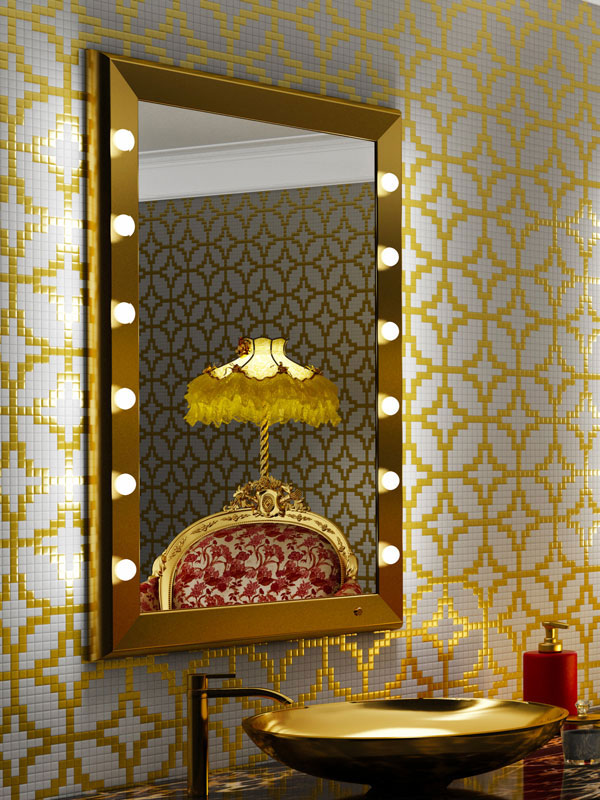 gold bathroom mirror with lights