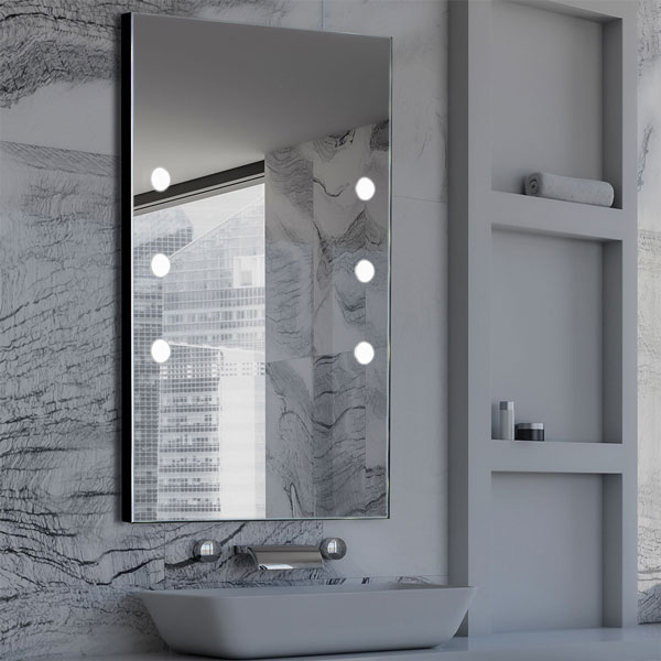 specchio bagno con luci rettangolare profilo nero, orientamento verticale