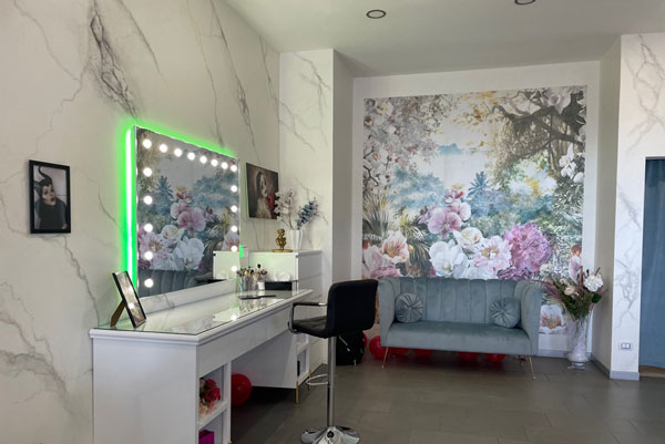 Backlit mirror for a makeup artist studio