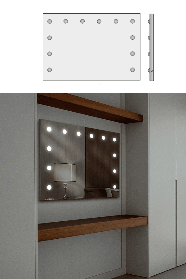 Specchio led arredo salotto, 12 luci 1020x700