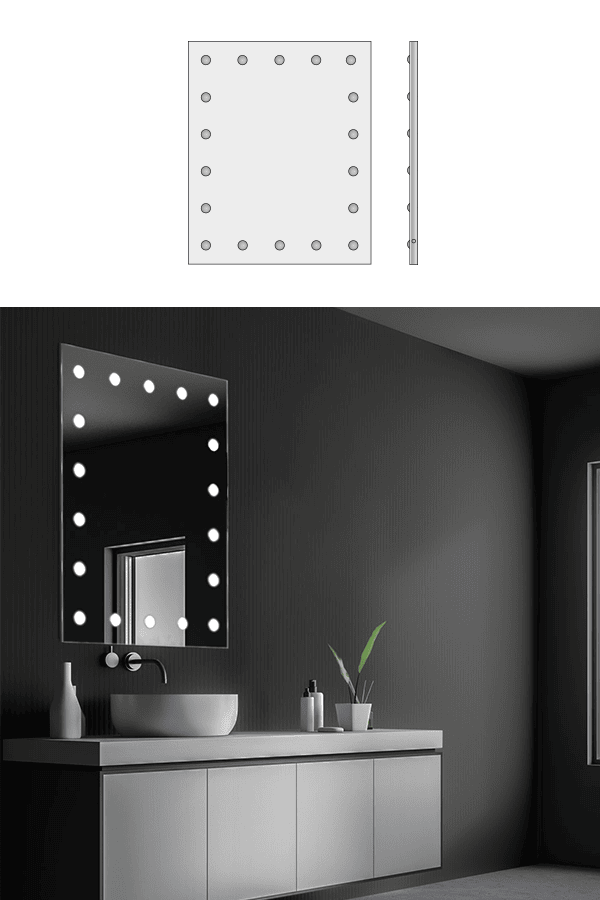 Specchio led bagno verticale, con 18 luci