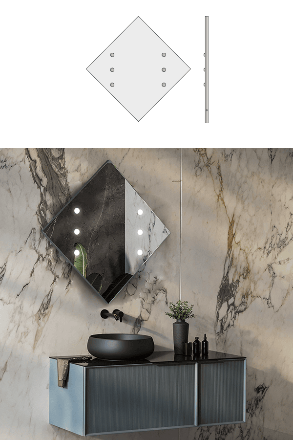 Specchio bagno geometrico con 6 luci led